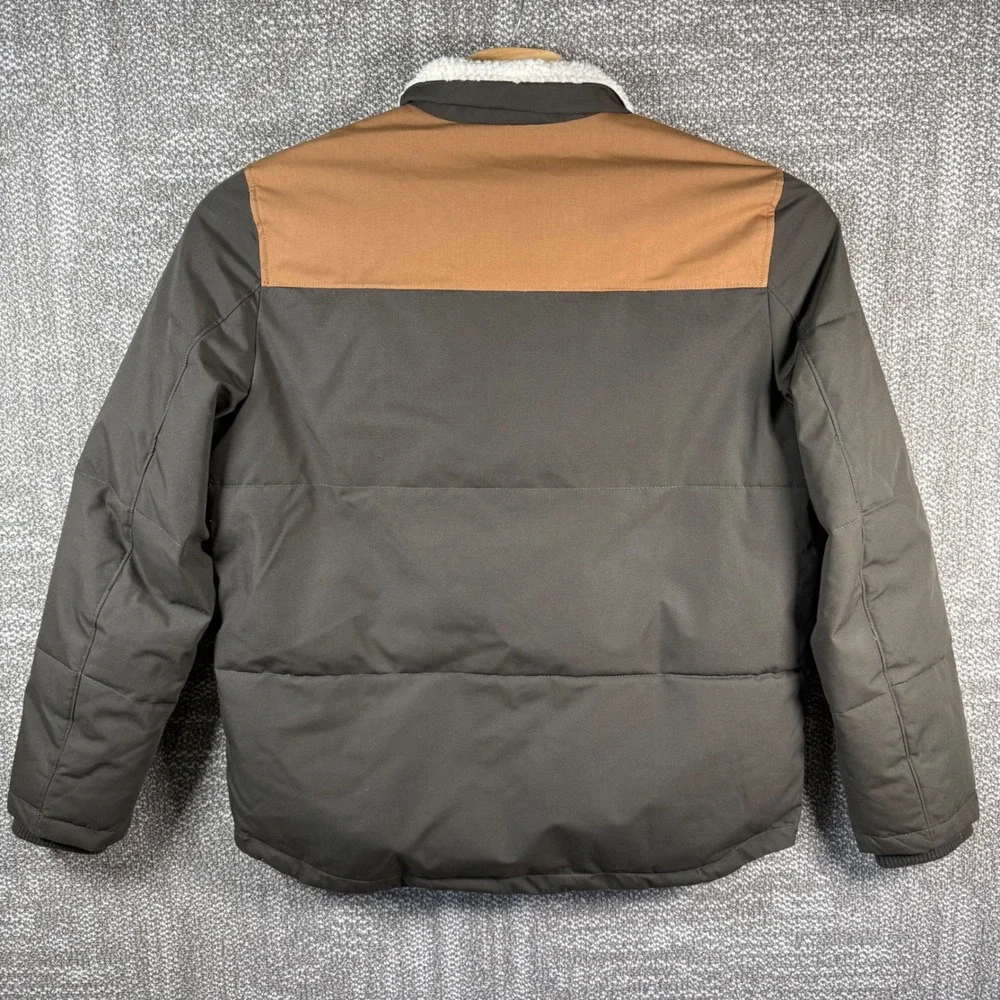 G.H. Bass Sherpa Collar Puffer Jacket Mens Large Green Tan Colorblock Canvas
